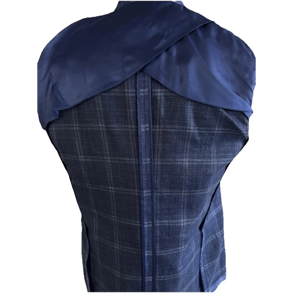 NWT Peter Millar Sport Coat Blazer Wool Silk Linen ATL‎ Blue Plaid 44 Long $1295